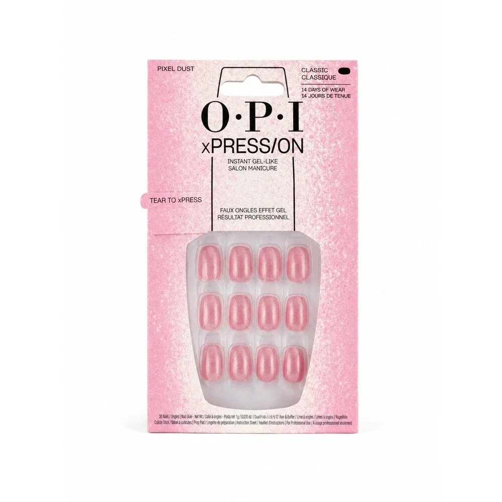 New OPI xPress Pixel Dust Press On Nails Pink Shimmer Classic 14 Day Wear Party